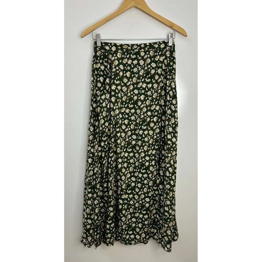 Vintage American Eagle Outfitters Green Floral Maxi Skirt Rayon 90s Boho Medium - Picture 2 of 15